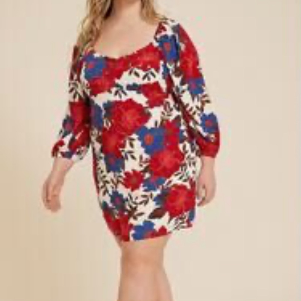 NWOT Maurice’s floral mini dress with 3/4 length puff sleeves 3x